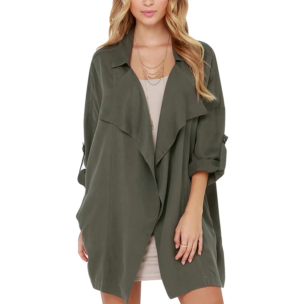 New Women&#39;s British Style Coat Seven-Quarter Sleeve Solid Color Trench Coat Loos - £95.34 GBP