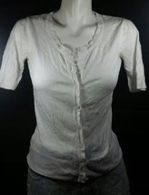 Merona Women&#39;s Size Small Petite White Thin Knit Button Up Top Bin 16 - £6.22 GBP