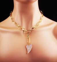 Heart necklace / CZ Heart pendant / signed sweetheart necklace / Irish heart / g - £74.31 GBP