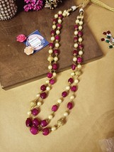 VeroniQ Trends-Multistrand  Ruby Jade Necklace With Pearls-Beaded Jewelry - £99.90 GBP