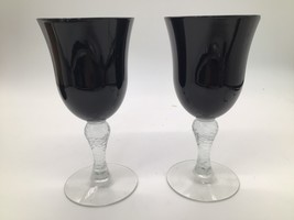 Vintage Black Stem Clear Bowl Water/Wine Goblets – 7.25″ Tall, Set of 2 - $31.68