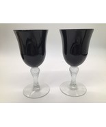 Vintage Black Stem Clear Bowl Water/Wine Goblets – 7.25″ Tall, Set of 2 - $31.68