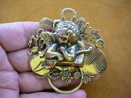 (E-585) Cupid cherub with bow arrows violin brass Eyeglass pin pendant ID holder - $21.49