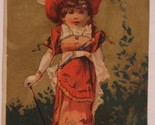 Victorian Trade Card Small Girl In Long Dress Gold Background VTC 2 - £3.94 GBP