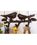 Cast Iron Rustic Lovebirds Perching On Leafy Twig Branch 3-Pegs Wall Coa... - $27.32 CAD
