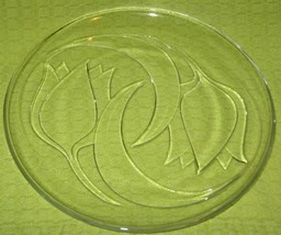 Clear Pressed Glass Plate-Tulips -Mid Century Modern- 8 in. - $8.00