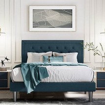 Full Size Adjustable Height Platform Bed Frame with Blue Upholstered Headboard - $7,099.64 MXN