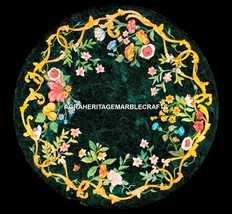 Green Marble Round Dining Table Top Floral Antique Inlay Occasional Decor H5309 - £1,033.52 GBP+