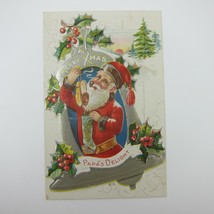 Vintage Christmas Postcard Santa Silver Bell Stocking Shoes Embossed Antique - £16.01 GBP