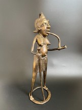 Vintage African Bamum Tikar Bronze Sculpture Female Figure Tribal Statue 15½&quot; - £599.51 GBP