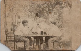 Three Men Cigars Card Game in Yard Real Photo Postcard Z23 - £11.95 GBP