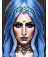 Blue hair Aquarius Queen woman Zodiac original art 8x10 inch fantasy fai... - £12.57 GBP