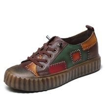 Handmade Sewing Women Flat Shoes Spring Mixed Colors Genuine Leather Casual Flat - £77.40 GBP