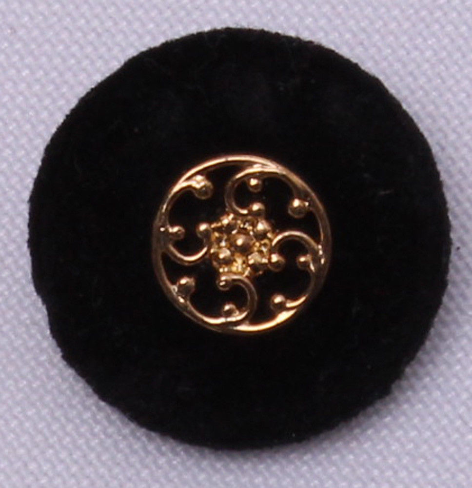 50 Buttons -  7/8" Black Velour Shank Buttons w/ Gold Metal-Look Center M211.27 - $16.97