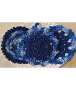 True Blue Potholder, Dishcloth, Coaster Set; Elegant Vintage Look - $25.00
