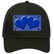 Blue White Quatrefoil Blue Center Hearts Novelty Black Mesh License Plate Hat - £22.92 GBP