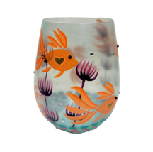 Lolita Turquoise Waters Gold Fish Ocean Stemless Wine Glass Aquatic Hand Painted - £15.00 GBP