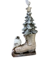Silver Tree Bird with Skate White Snowy Christmas Ornament nwt - £8.92 GBP