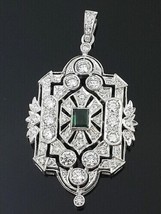3.50 CT Green Emerald &amp; Simulated Diamond Sterling Silver Vintage Style Pendant - £128.52 GBP