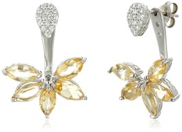 Sterling Silver 925 3.6 Ct Marquise Citrine Cubic Zirconia Floral Earring Jacket - £33.14 GBP