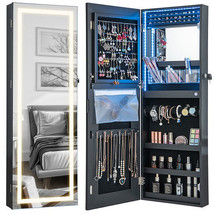 42.5 Inches Lockable Jewelry Mirror Wall Cabinet with 3-Color LED Lights-Black - - £123.09 GBP
