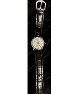 Q&amp;Q Quartz Watch  Black Leather Band Silver Bezel. Never Worn New Battery - €16,92 EUR