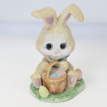 Enesco 1979 4.5” Bisque Porcelain Easter Bunny Rabbit Figurine Basket of Eggs - £19.63 GBP