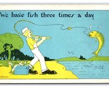Comic Fisherman Fish 3 Times a Day Artist Signed Ashleman UNP DB Postcar... - $3.91