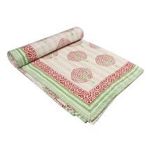 Traditional Jaipur Vintage Indian Kantha Quilt/ Handmade Pink Hand Block Print C - £55.94 GBP