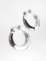 GORGEOUS Polished 18kt White Gold Plated Small 1&quot; Diameter Round Hoop Ea... - $11.99