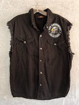 Hot Leather Button Down Black Sleeveless Shirt XL Skull 2nd Amendment shirt - $17.99