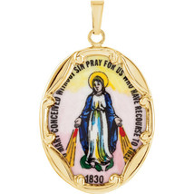 14K Yellow Gold Miraculous Hand-Painted Porcelain Medal - £125.08 GBP