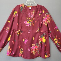 Old Navy Women Shirt Size M Purple Preppy Floral Prairie Cottage 3/4 Sleeves Top - £10.07 GBP