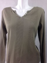 Eddie Bauer Women&#39;s Top Olive Green Long Sleeve Button Neck Size Med Bin... - $15.59