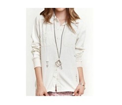 Women&#39;sjrs Roxy Distressed Destroyed BUTTON-UP Woven L/S Shirt Eggshell New $47 - £25.88 GBP