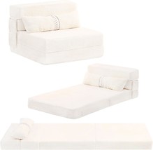 Tiita Folding Sofa Bed Couch,Single Size Foldable Futon Chair Bed With, Beige - £100.34 GBP