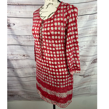 Chicos 0 Polka Dot Semi Sheer Tunic Top Womens S 4 Split Hem Tie Neck 3/4 Sleeve - £10.55 GBP