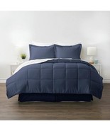 Full Navy Microfiber Baffle-Box 6-Piece Reversible Bed-in-a-Bag Comforte... - $143.99