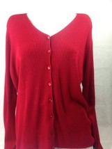 Sag Harbor Women Cardigan Red V neck SizeL Bin27#11 - £6.56 GBP