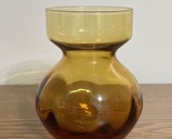 Vintage Hand Blown Amber Gold Glass Bulb Vase Ribbed Optic Swirl 4” - £15.65 GBP