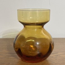 Vintage Hand Blown Amber Gold Glass Bulb Vase Ribbed Optic Swirl 4” - $19.59