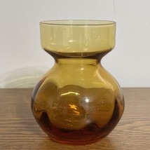 Vintage Hand Blown Amber Gold Glass Bulb Vase Ribbed Optic Swirl 4” - £15.65 GBP