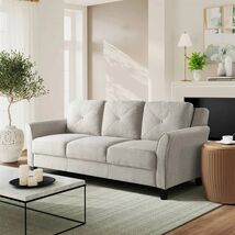 Cream Microfiber Modern 3-Seater Button Tufted Sofa - €390,06 EUR