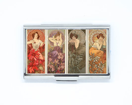 Business &amp; Credit Card Case MUCHA precious stones art Steel Pocket box h... - £12.67 GBP