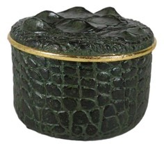 Faux Crocodile Pattern Textured Green Print Gold Trim Decorative Jewelry... - £23.15 GBP