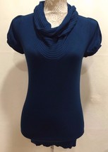 Express Design Studio Women Work Teal Short Sleeve Cowl Neck Pullover Kn... - $28.79