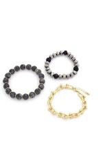 New Link Chain Stone &amp; Black Beaded Bracelet Set - £17.12 GBP