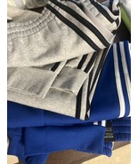 adidas Essential Men&#39;s Tapered Cuffed 3-Stripes Fleece Joggers Royal Blu... - £29.88 GBP