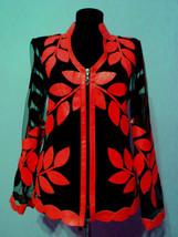 V Neck Red Zipper Short Genuine Leather Leaf Jacket Womens All Colors Sizes D10 - £179.85 GBP