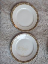Homer Laughlin A7L Gold And Pink Rose 9 Inch Dinner Plates Set Of 2 Crazing - £22.38 GBP